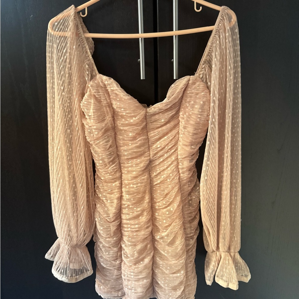 Elegant Ruched Blush Dress • S